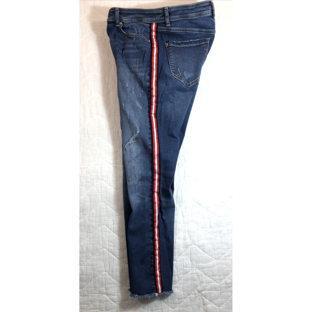 INC Jeans Women's 8 Denim Skinny Leg Regular Fit Distressed Side Striped Raw Hem